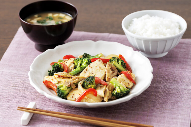 ブロッコリーとチキンの照り焼きマスタード炒め